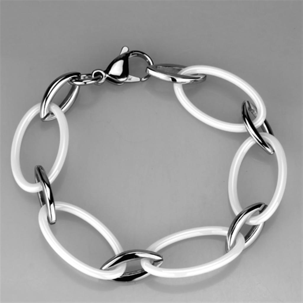 High polished (no plating) Stainless Steel Bracelet with Ceramic  in White