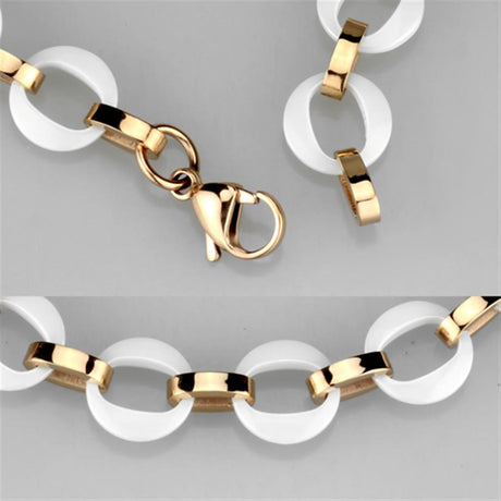 IP Rose Gold(Ion Plating) Stainless Steel Bracelet with Ceramic  in White