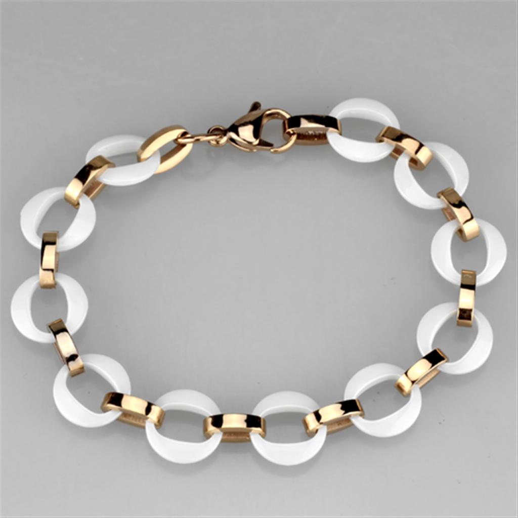 IP Rose Gold(Ion Plating) Stainless Steel Bracelet with Ceramic  in White