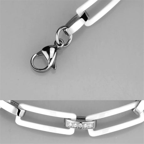 High polished (no plating) Stainless Steel Bracelet with Ceramic  in White