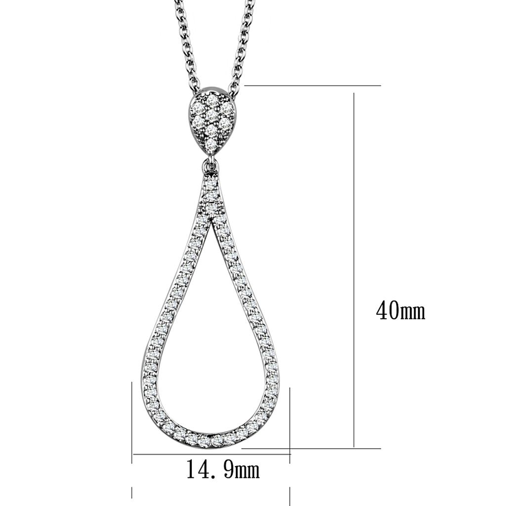 Rhodium Brass Chain Pendant with AAA Grade CZ  in Clear