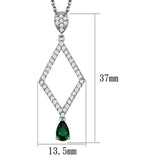 Rhodium Brass Chain Pendant with Synthetic Synthetic Glass in Emerald