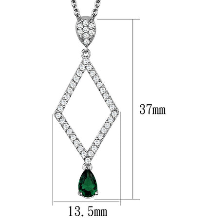 Rhodium Brass Chain Pendant with Synthetic Synthetic Glass in Emerald