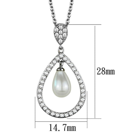 Rhodium Brass Chain Pendant with Synthetic Pearl in White