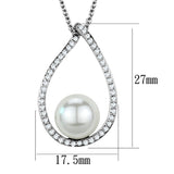 Rhodium Brass Chain Pendant with Synthetic Pearl in White