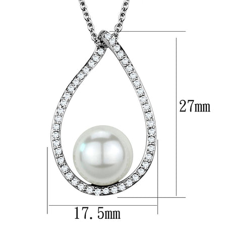 Rhodium Brass Chain Pendant with Synthetic Pearl in White