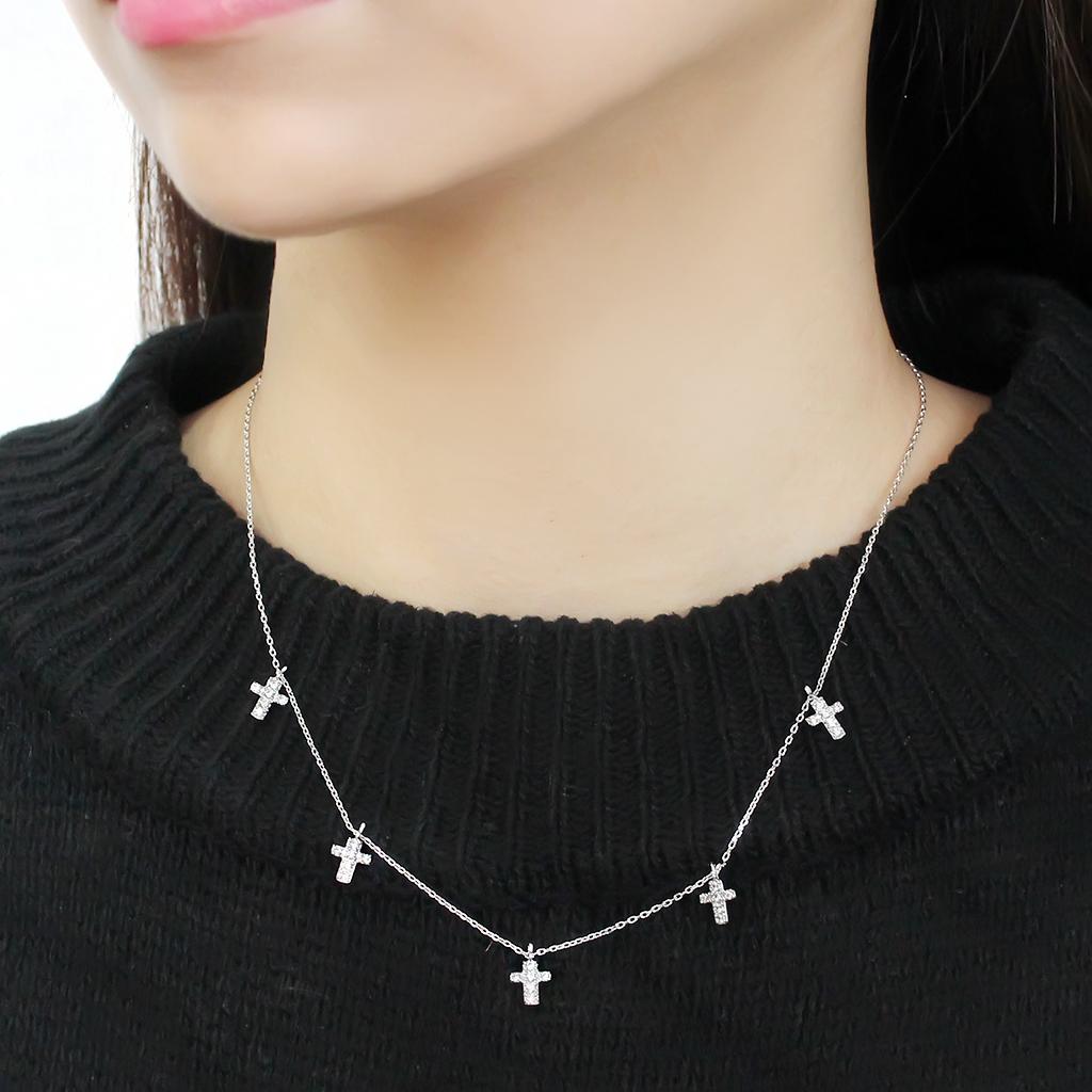 Rhodium Brass Chain Pendant with AAA Grade CZ  in Clear