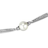 Rhodium Brass Bracelet with Synthetic Pearl in White
