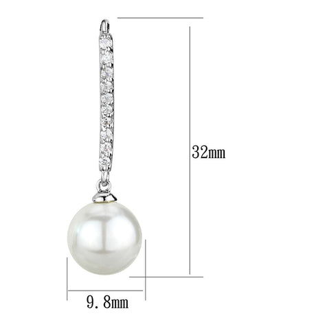 Rhodium Brass Earrings with Synthetic Pearl in White