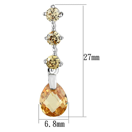 Rhodium Brass Earrings with AAA Grade CZ  in Champagne