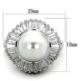 Rhodium Brass Ring with Synthetic Pearl in White