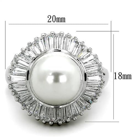 Rhodium Brass Ring with Synthetic Pearl in White
