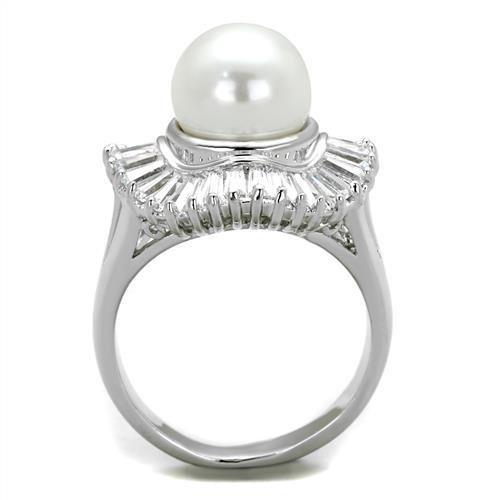Rhodium Brass Ring with Synthetic Pearl in White