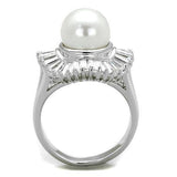 Rhodium Brass Ring with Synthetic Pearl in White