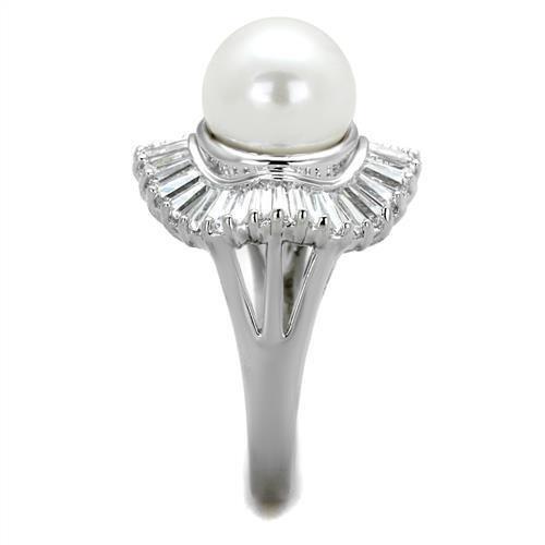 Rhodium Brass Ring with Synthetic Pearl in White