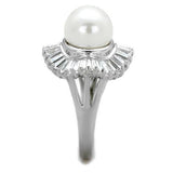 Rhodium Brass Ring with Synthetic Pearl in White