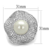 Rhodium Brass Ring with Synthetic Pearl in White