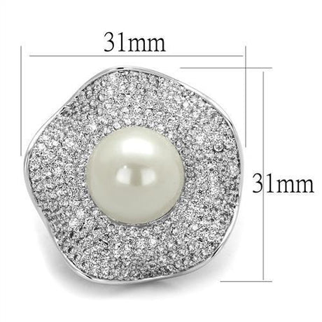 Rhodium Brass Ring with Synthetic Pearl in White