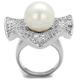 Rhodium Brass Ring with Synthetic Pearl in White