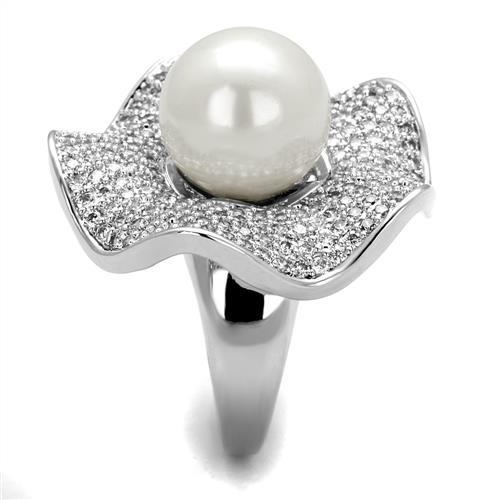 Rhodium Brass Ring with Synthetic Pearl in White