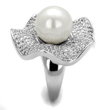 Rhodium Brass Ring with Synthetic Pearl in White