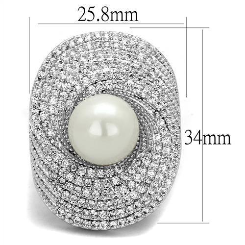 Rhodium Brass Ring with Synthetic Pearl in White