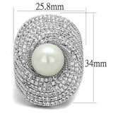 Rhodium Brass Ring with Synthetic Pearl in White