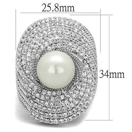 Rhodium Brass Ring with Synthetic Pearl in White