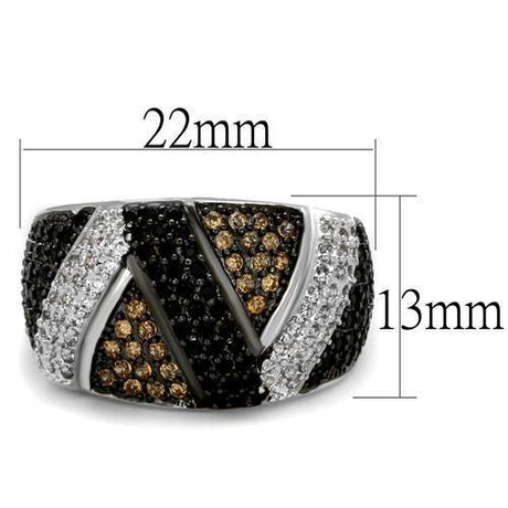 Rhodium + Ruthenium Brass Ring with AAA Grade CZ  in Multi Color
