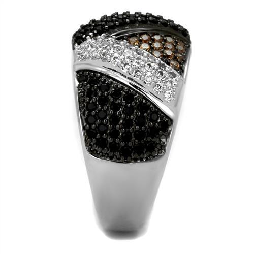 Rhodium + Ruthenium Brass Ring with AAA Grade CZ  in Multi Color