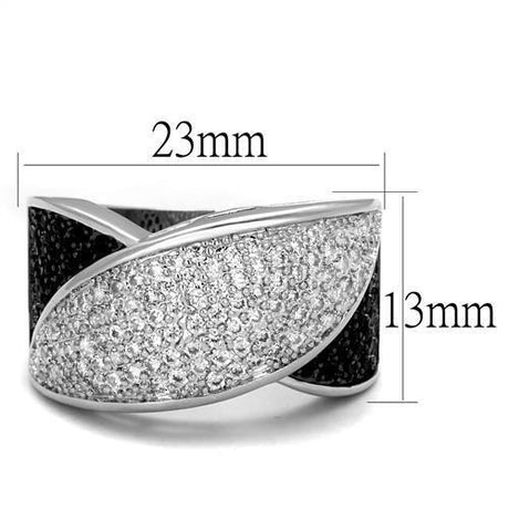 Rhodium + Ruthenium Brass Ring with AAA Grade CZ  in Black Diamond