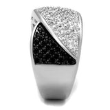 Rhodium + Ruthenium Brass Ring with AAA Grade CZ  in Black Diamond