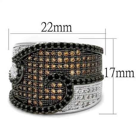 Rhodium + Ruthenium Brass Ring with AAA Grade CZ  in Multi Color