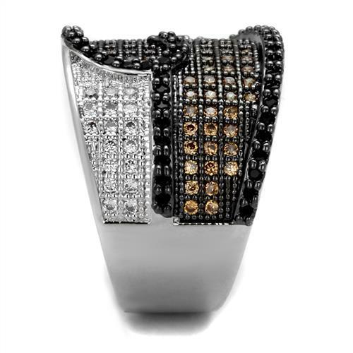 Rhodium + Ruthenium Brass Ring with AAA Grade CZ  in Multi Color