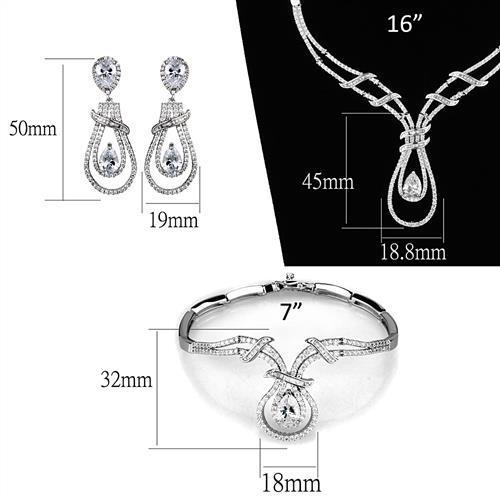 Rhodium Brass Jewelry Sets with AAA Grade CZ  in Clear