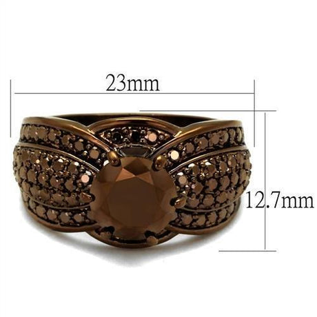 IP Coffee light Brass Ring with AAA Grade CZ  in Light Coffee
