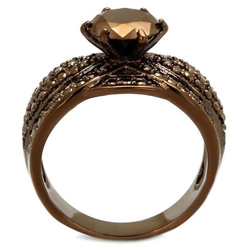 IP Coffee light Brass Ring with AAA Grade CZ  in Light Coffee