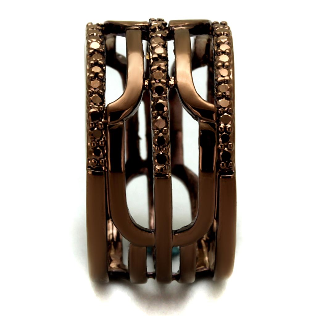 IP Coffee light Brass Ring with AAA Grade CZ  in Light Coffee