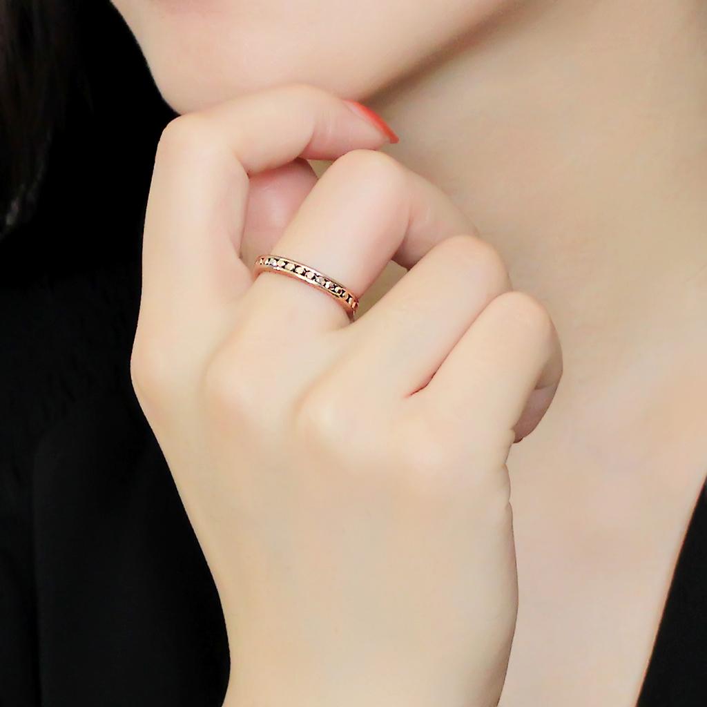 IP Rose Gold(Ion Plating) Brass Ring with AAA Grade CZ  in Metallic Light Gold