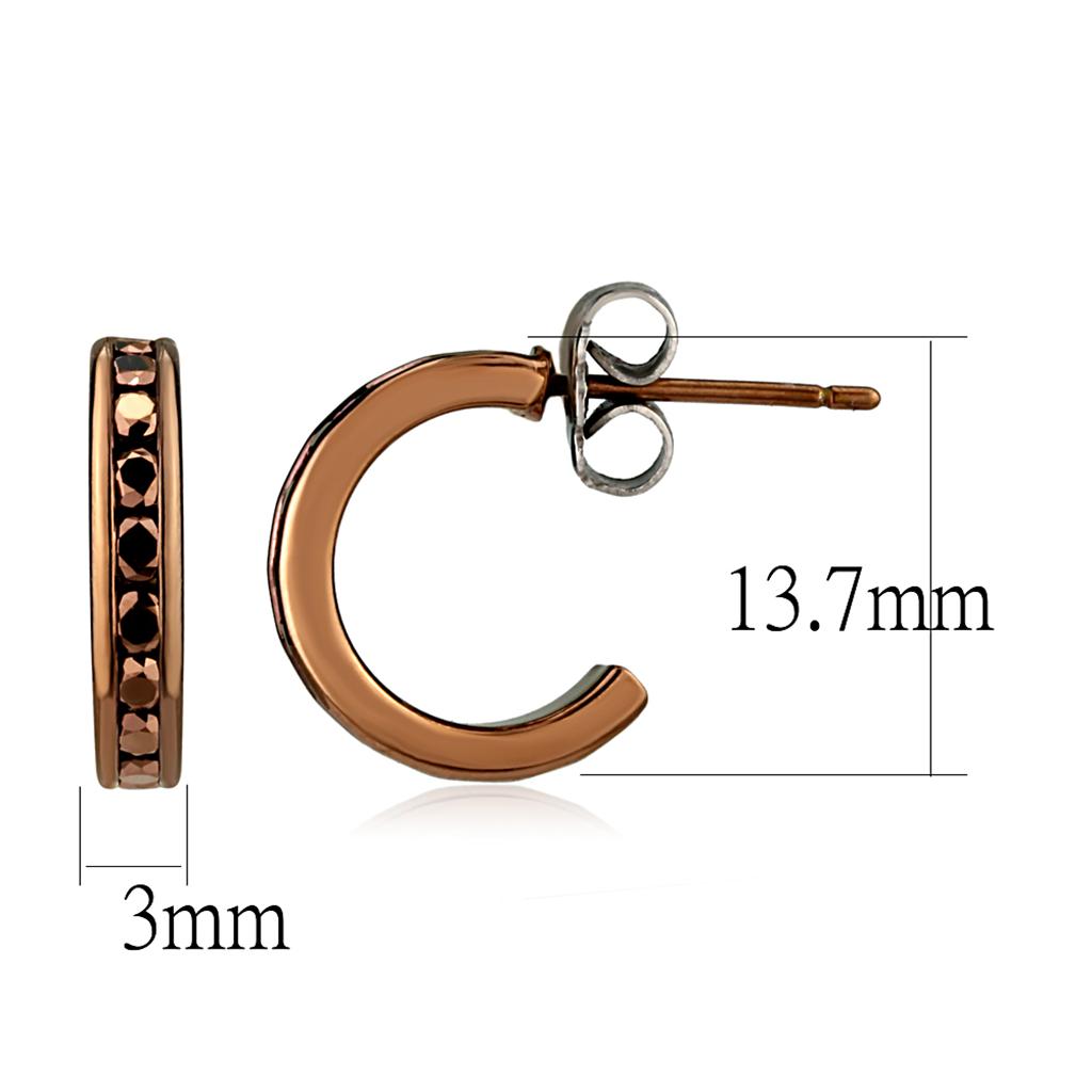 IP Coffee light Brass Earrings with Top Grade Crystal  in Light Coffee