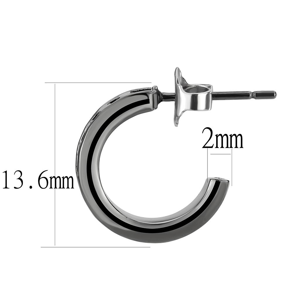 IP Light Black  (IP Gun) Brass Earrings with Top Grade Crystal  in Light Gray