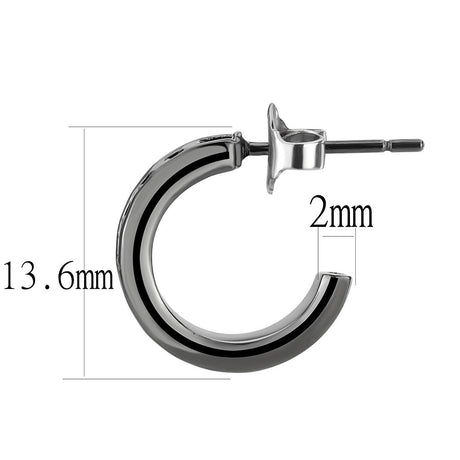 IP Light Black  (IP Gun) Brass Earrings with Top Grade Crystal  in Light Gray