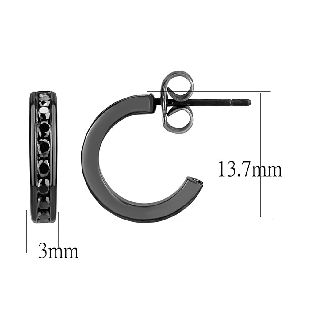 IP Light Black  (IP Gun) Brass Earrings with Top Grade Crystal  in Light Gray