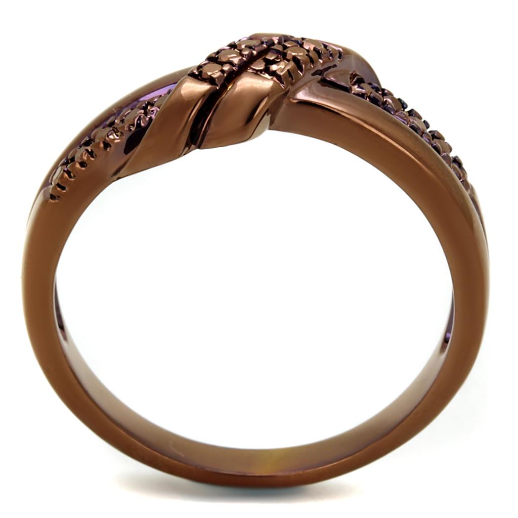 IP Coffee light Brass Ring with AAA Grade CZ  in Light Coffee