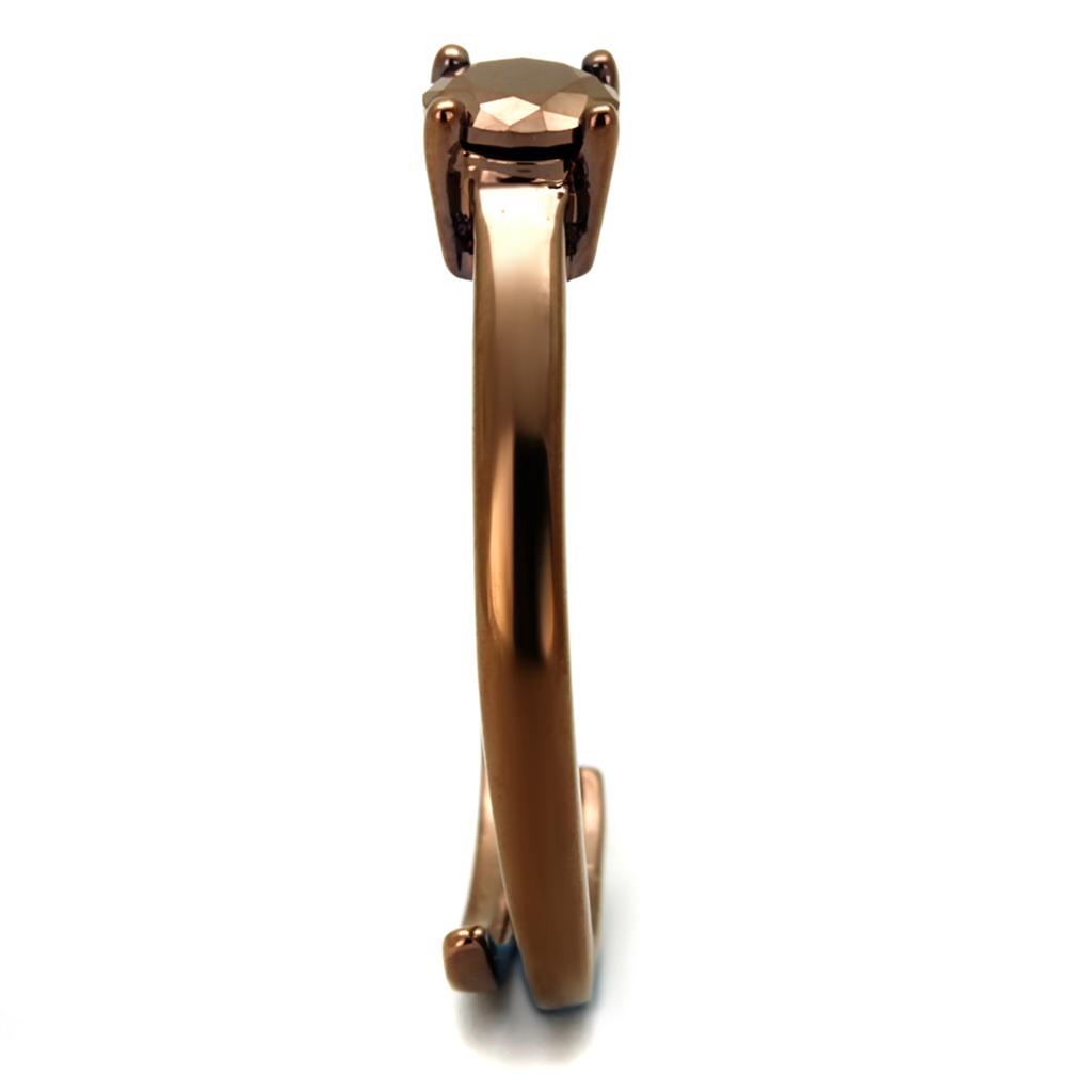 IP Coffee light Brass Ring with AAA Grade CZ  in Light Coffee