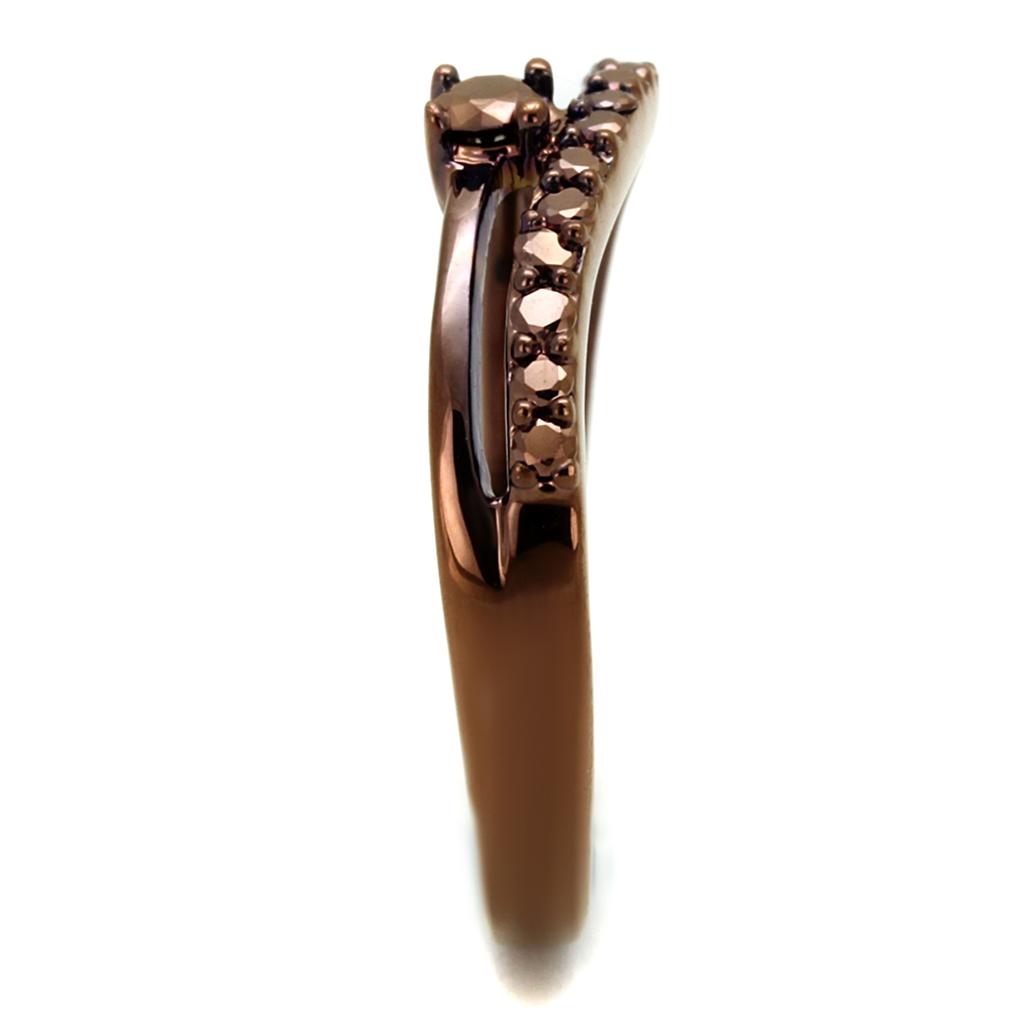IP Coffee light Brass Ring with AAA Grade CZ  in Light Coffee