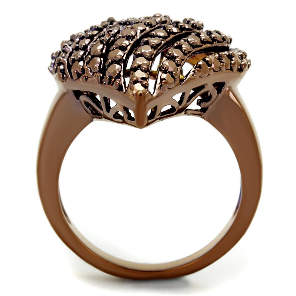 IP Coffee light Brass Ring with AAA Grade CZ  in Light Coffee