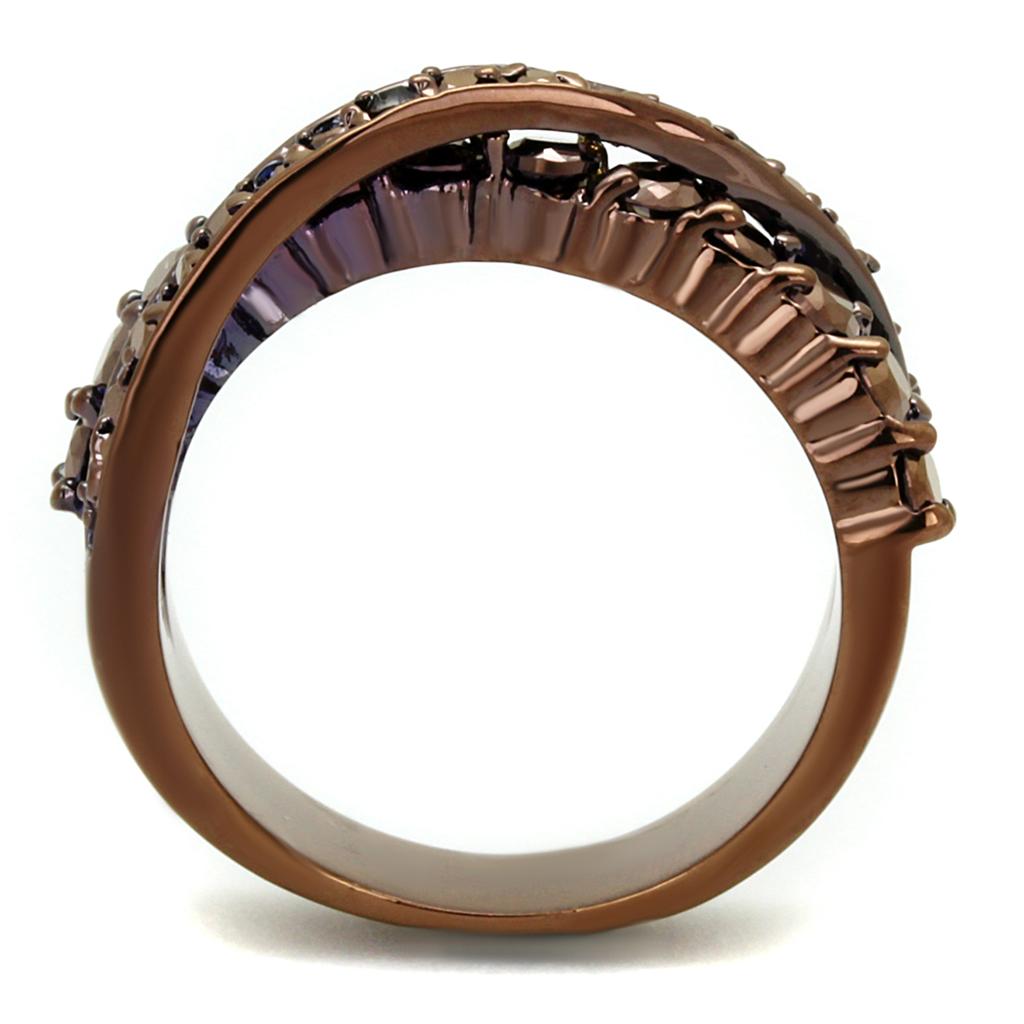 IP Coffee light Brass Ring with AAA Grade CZ  in Light Coffee