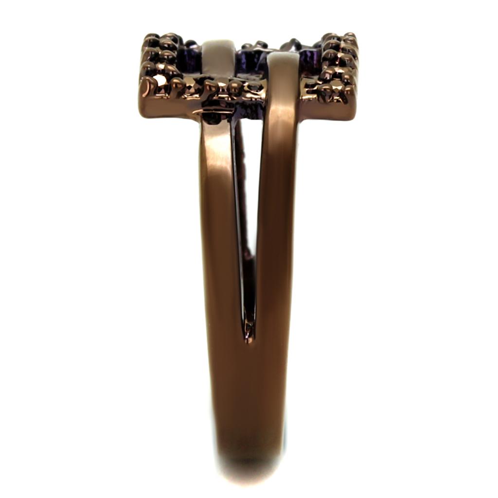 IP Coffee light Brass Ring with AAA Grade CZ  in Light Coffee