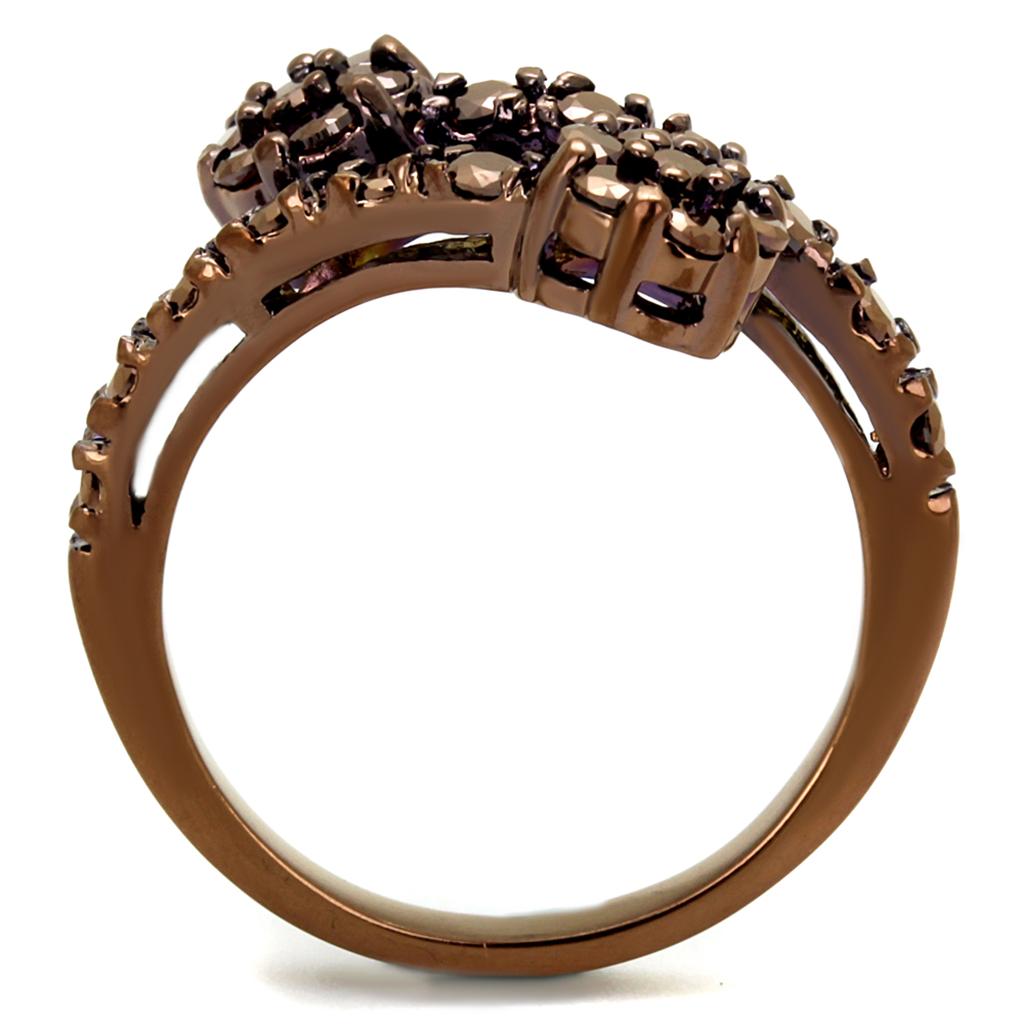IP Coffee light Brass Ring with AAA Grade CZ  in Light Coffee